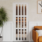 84.5cm W X 203cm H White Matte Wood Grain Folding Door With Glass Panels