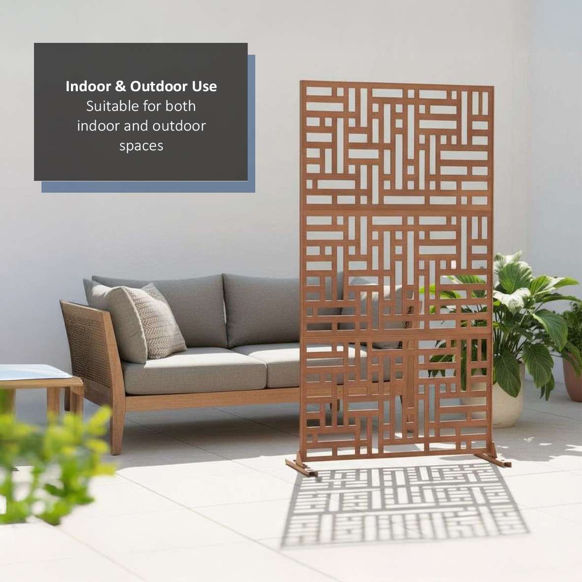 Metal Outdoor Privacy Screen 90cm X 180cm - Maze | 180cm x 90cm | Rust