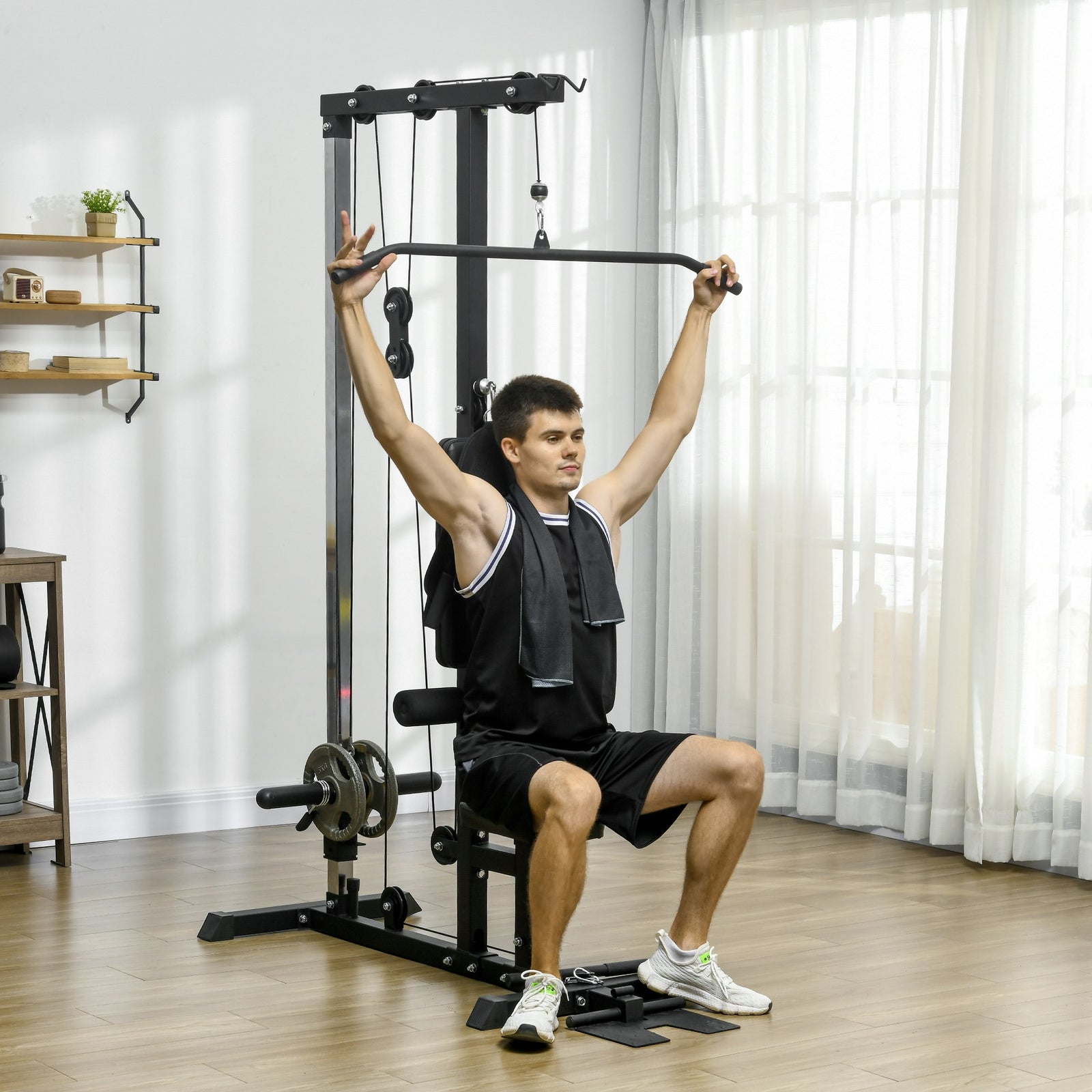 Pull Up Bar Stand Power Cage With Adjustable Seat | Black
