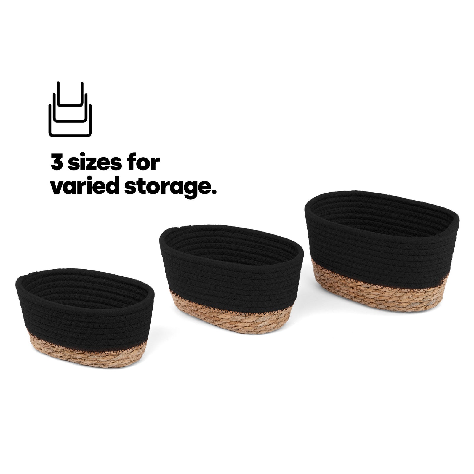 Tulla Seagrass Basket Set -charcoal