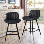 Set Of 2 Modern Pu Leather Bar Stools With Backrest – Padded Seat, Metal Legs