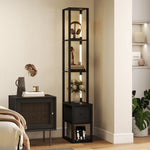 Floor Lamp With Shelves, Led Standing Lamp With Fabric Drawer | Black