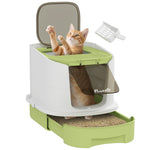Cat Litter Box, Hooded Cat Litter Tray With Lid, Scoop, Green | Green