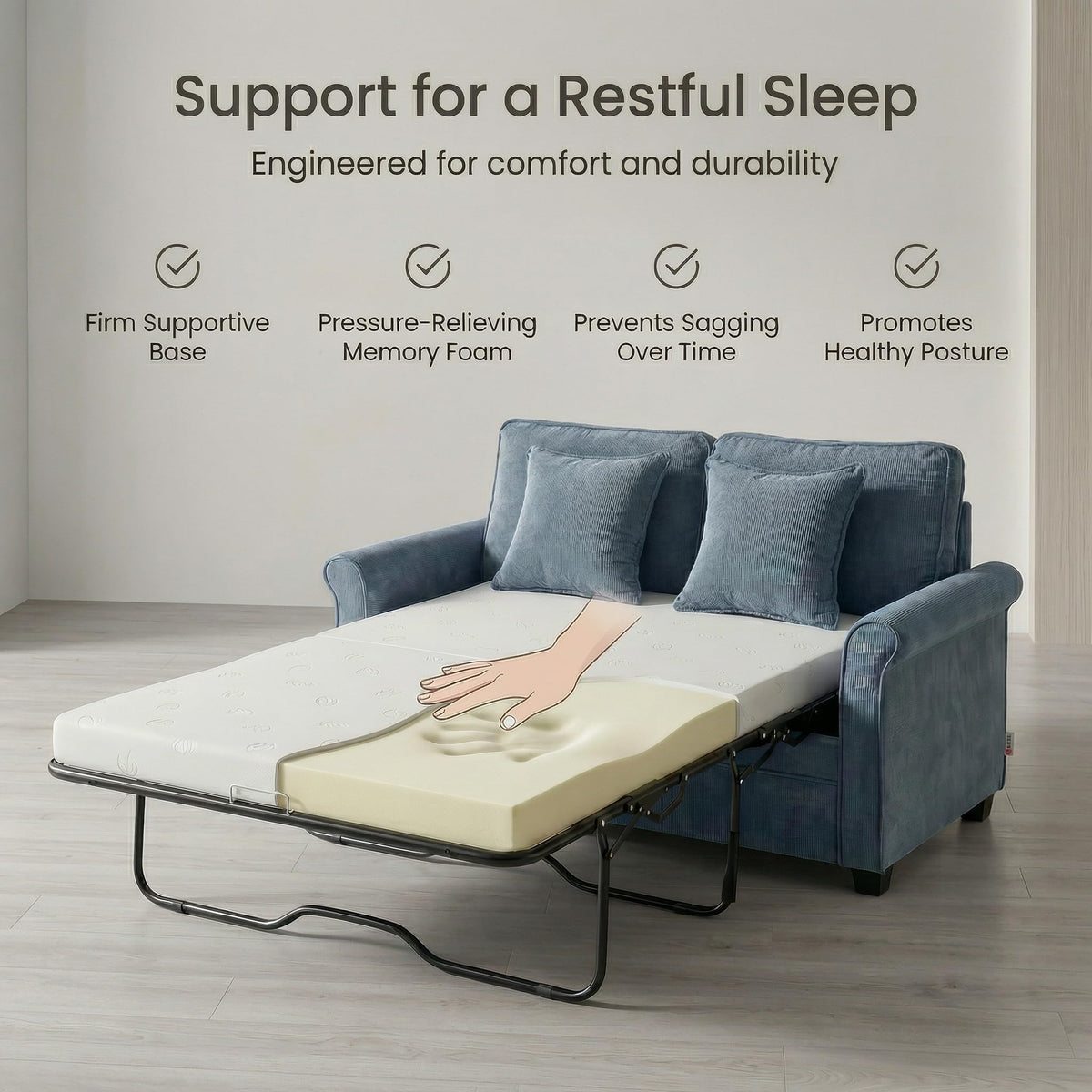 Ramy Corduroy Sofa Bed 2 Seater | Blue