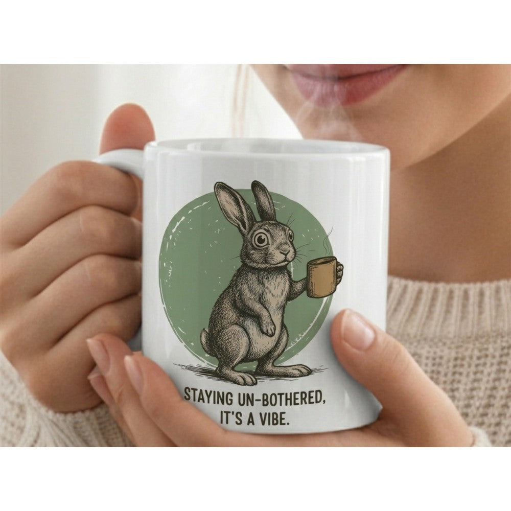 Staying Un-bothered It’s A Vibe Funny Rabbit Quote Ceramic Mug