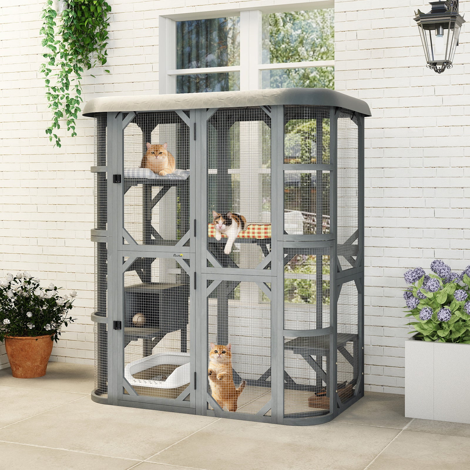 PawHut Walk-in Catio, Outdoor Cat Enclosure With 4 Jumping Platforms, Condo