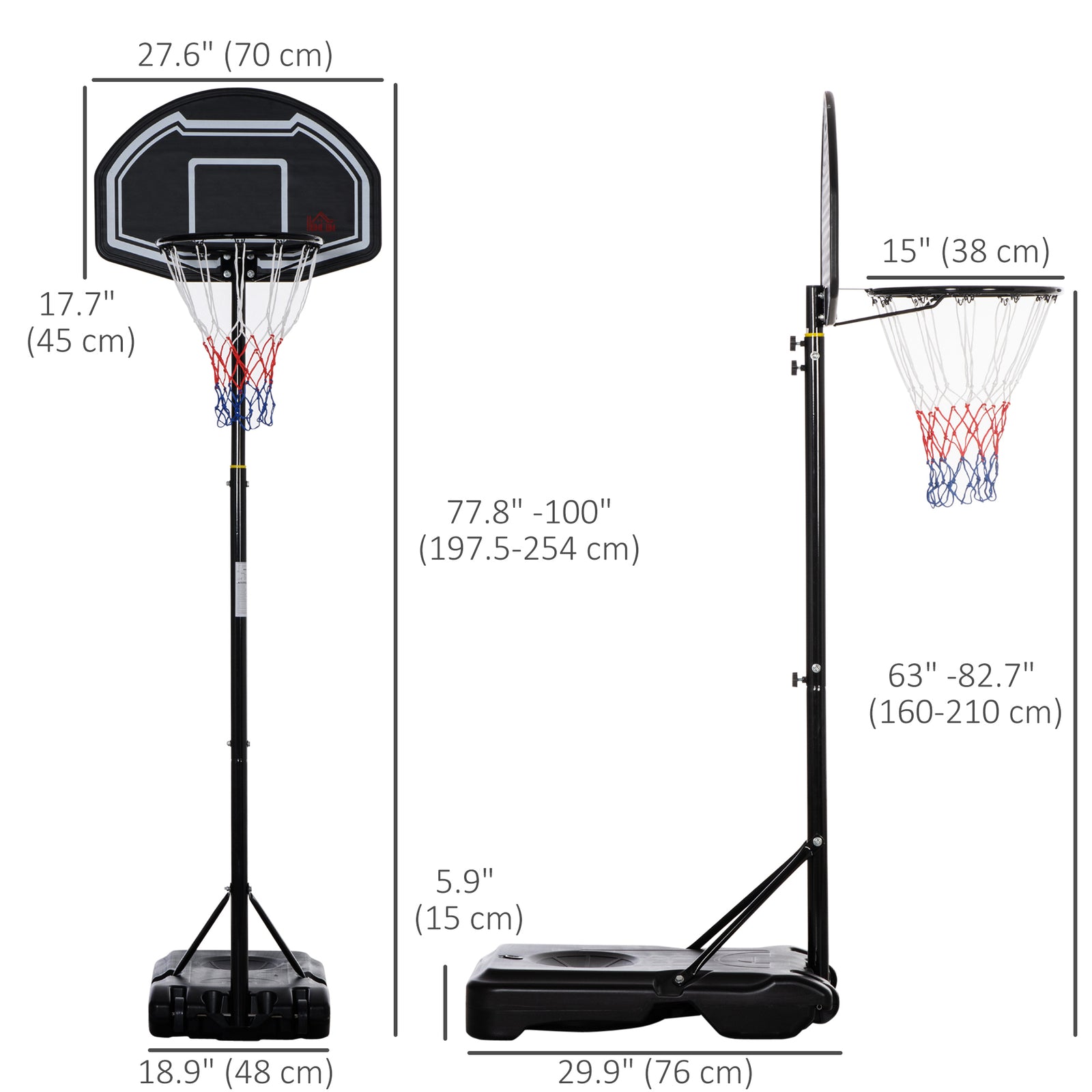 Adjustable Basketball Hoop And Stand 1.6-2.1m Black | Black