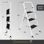 3 Step Ladder, Heavy-duty Steel Folding Home Diy Step Stool With Wide Non-slip Steps & Anti Slip Feet 150kg Capacity | 3 Step | White
