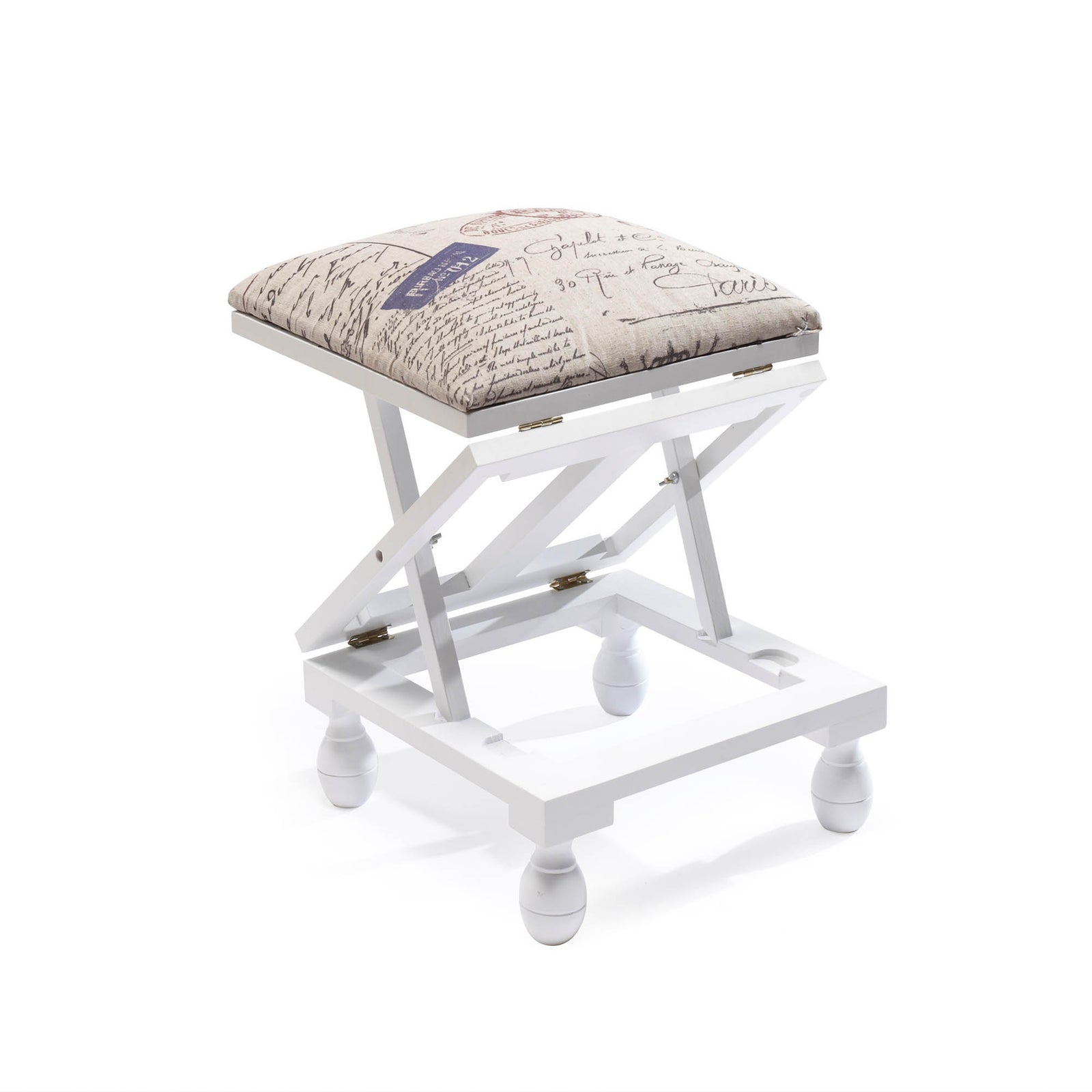 3 Position Footstool Height Adjustable Padded Top White Frame