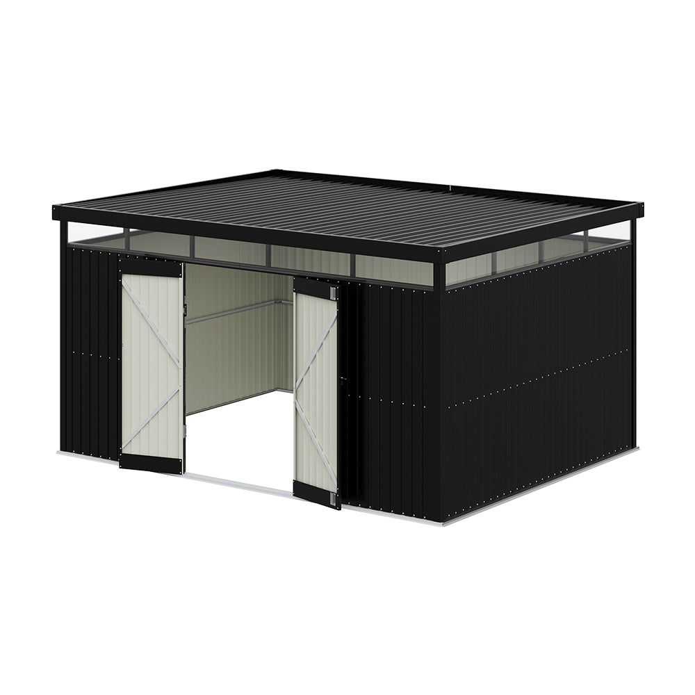 Breeins 12.86 × 10.07 Ft Metal Garden Storage Shed Skylight Roof Shed Spacious Garden Storage Solution & Lockable Door