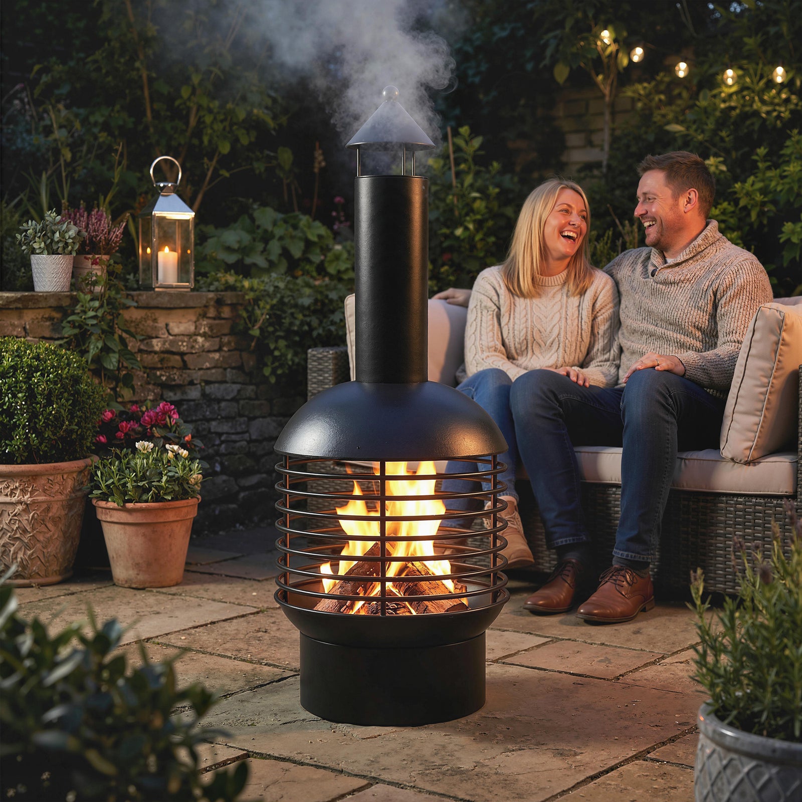 Outsunny Chimney Fire Pit, Portable Wood Burning Firepit With Poker, Black