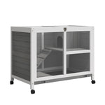 Wood Rabbit Hutch Bunny Cage Pet House Indoor W/ Tray Ramp | Gray