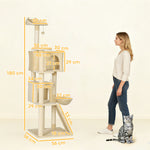 Cat Tree Tower With Sisal Scratching Posts, Condos | 180cm | Beige