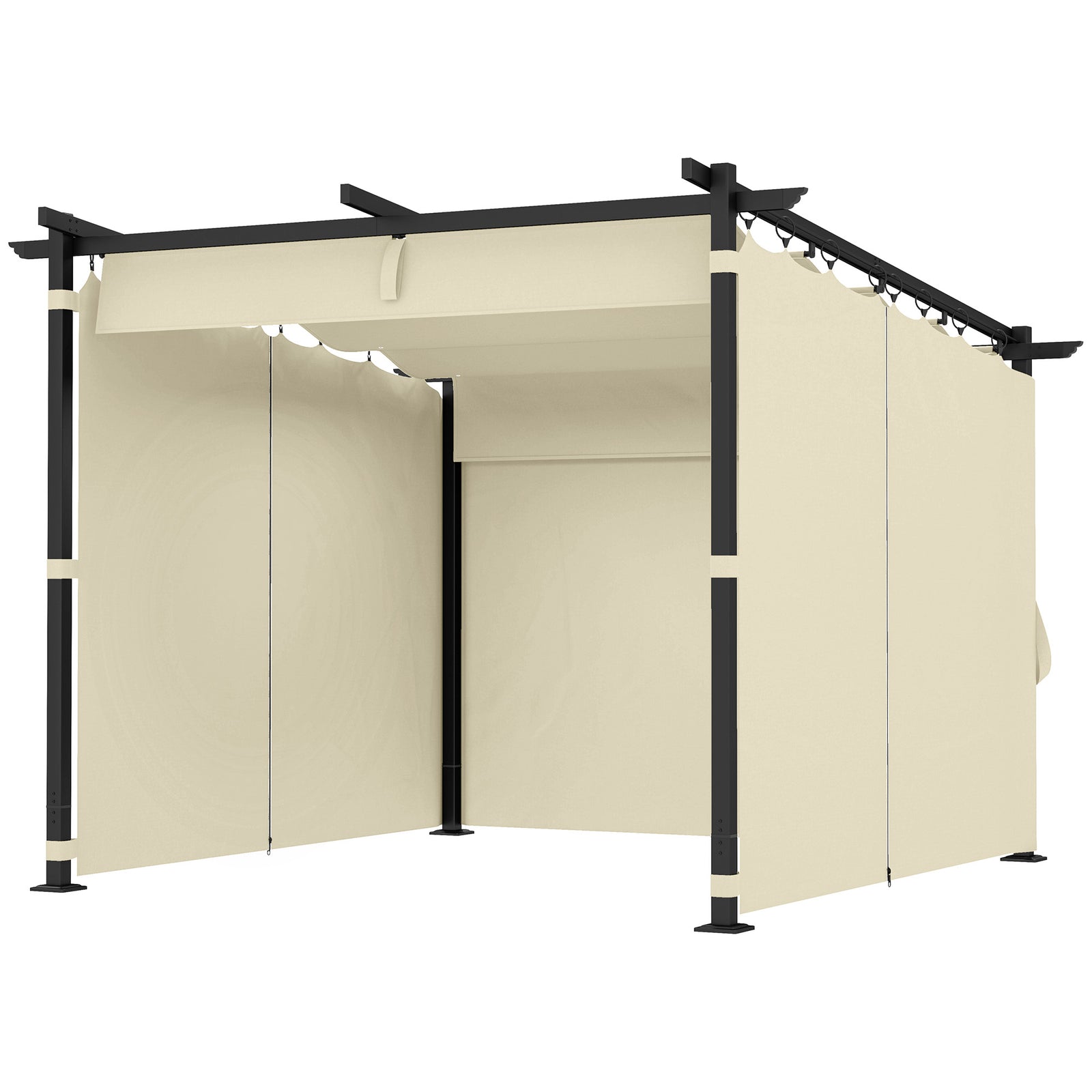 3 X 3(m) Metal Pergola W/ Retractable Roof And Sidewalls | Beige
