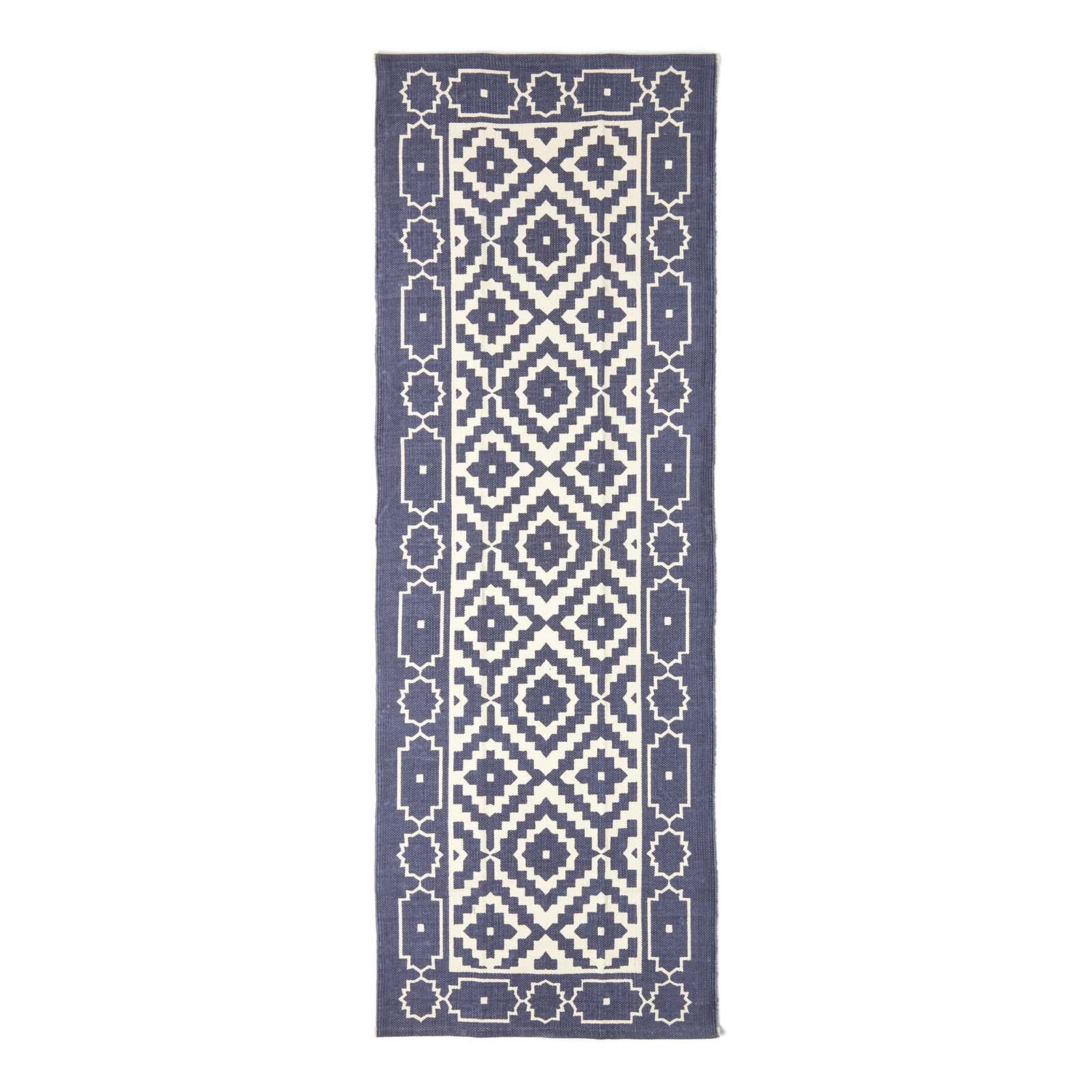 Halmstad Blue And White Scandi Style 100% Cotton Printed Rug | 200cm | Navy Blue