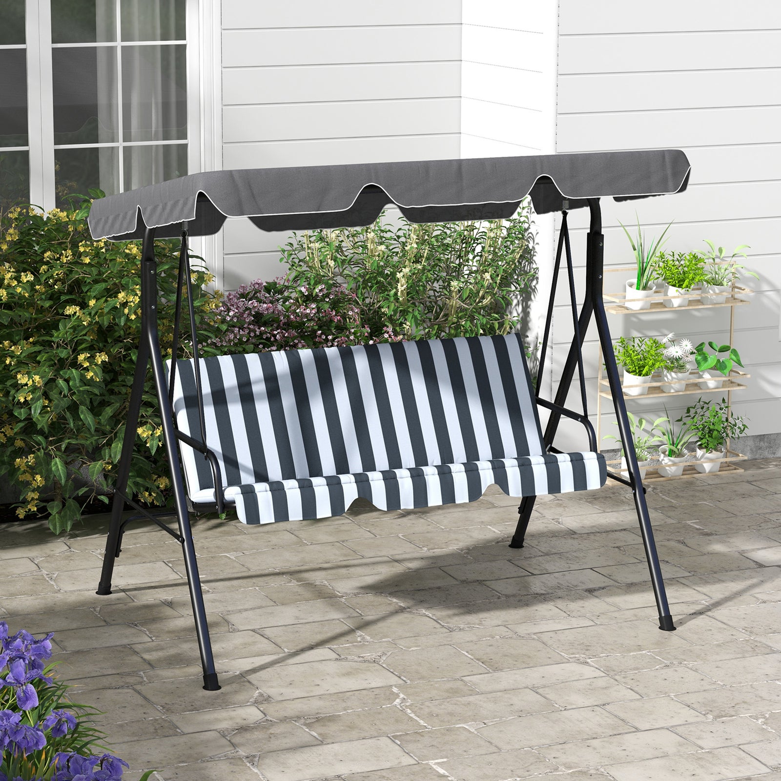 3-seat Swing Chair Garden Swing Seat W/ Adjustable Canopy