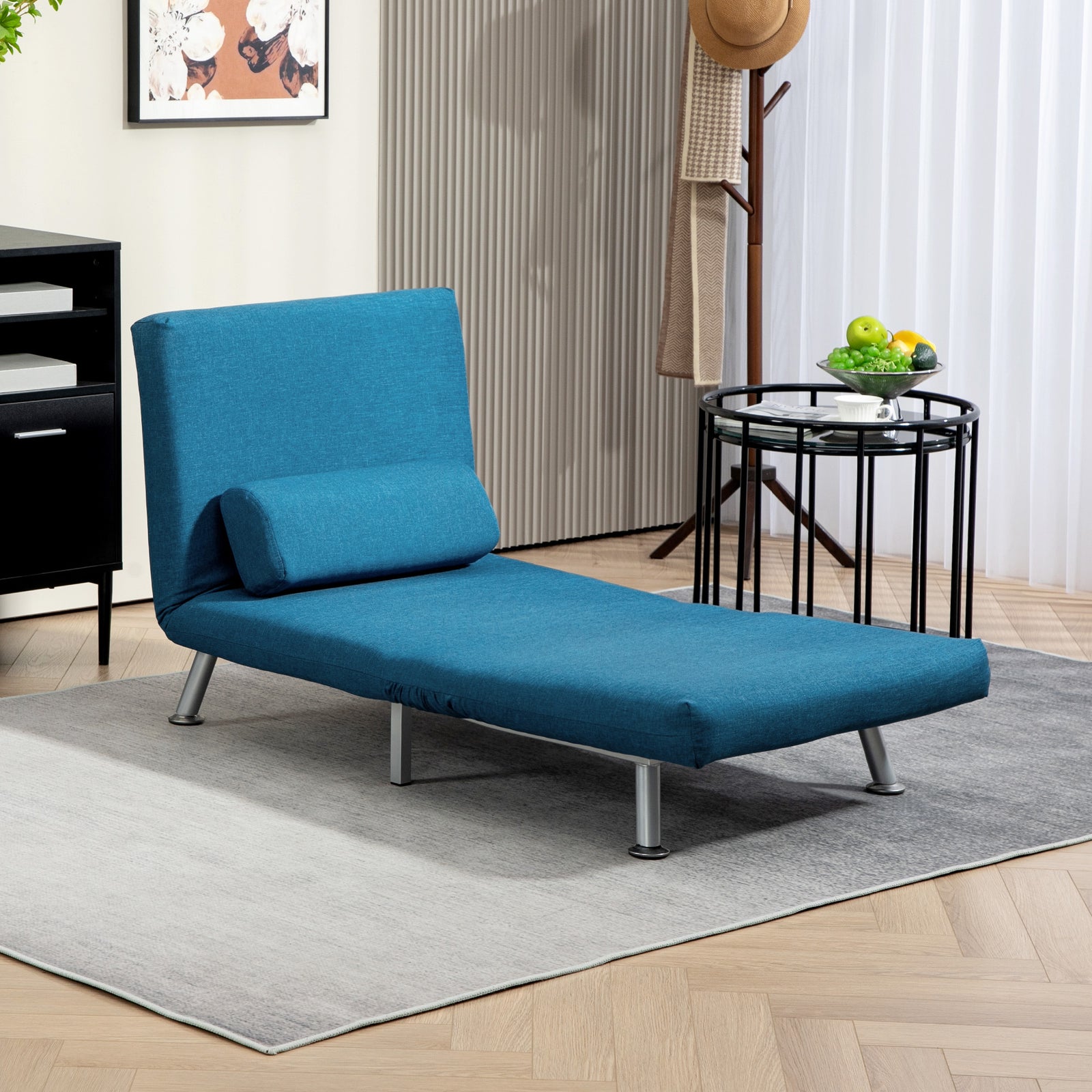 Single Folding 5 Position Convertible Sleeper Chair Sofa Bed | One Size | Sky Blue