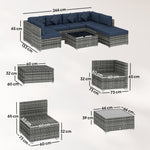 8 Pieces Patio Rattan Sofa Set, Garden Furniture Set | Blue