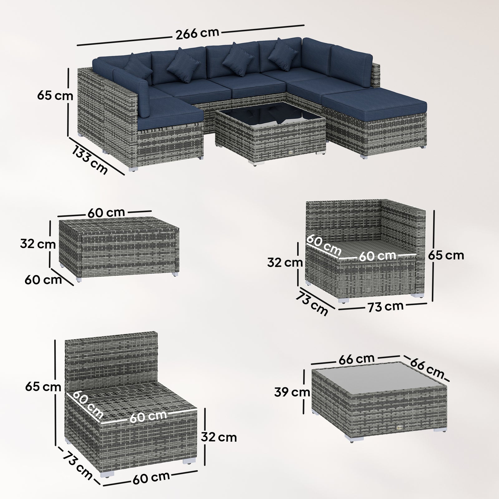 8 Pieces Patio Rattan Sofa Set, Garden Furniture Set | Blue