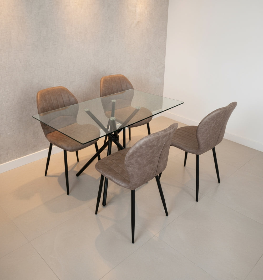Miami Dining Table With 4 Jaydn Leather Chairs | Tan