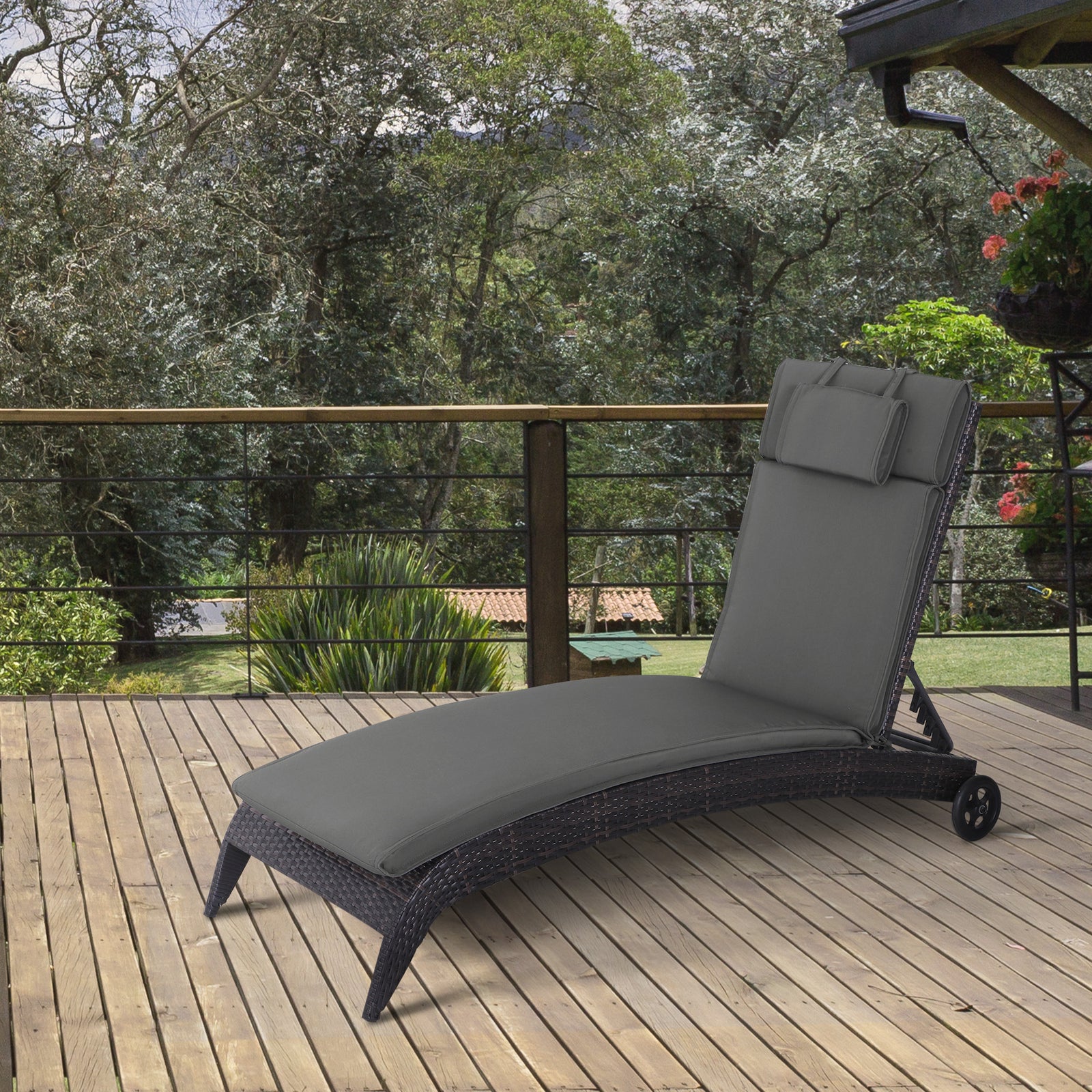 Garden Sun Lounger Chair Cushion Reclining Relaxer Outdoor | Gray
