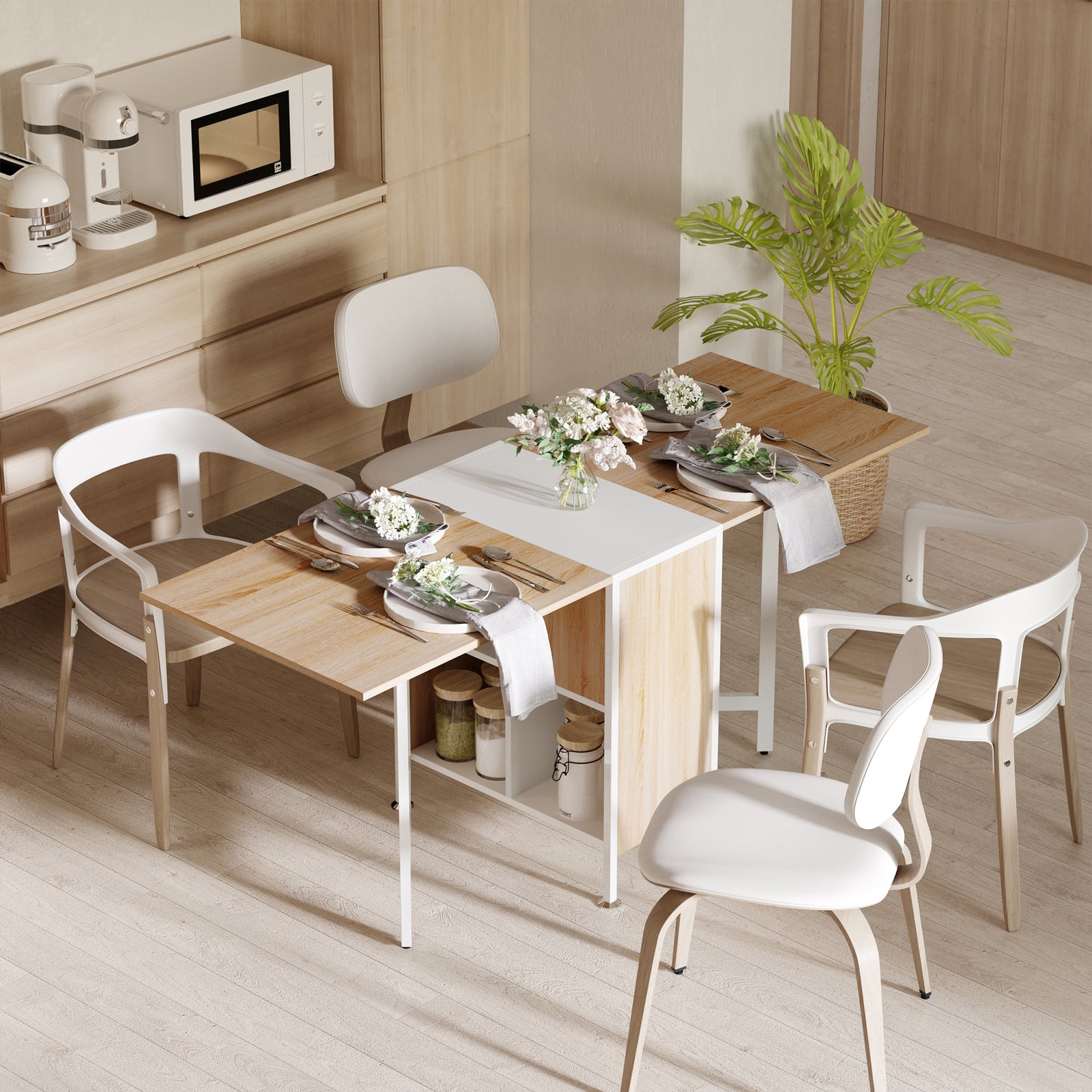 Folding Table Computer Desk Workstation With Storage Shelves
