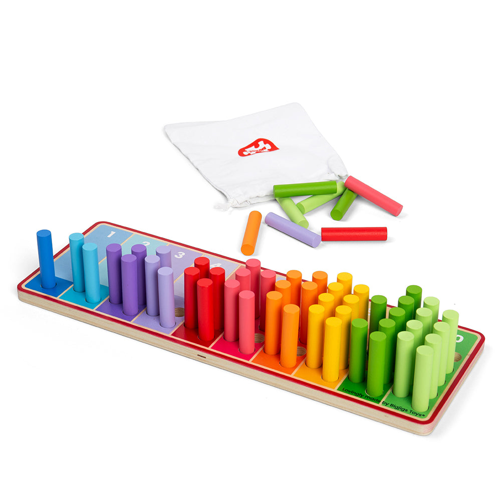 Wooden Rainbow Counting Sticks Game, Includes 55 Sticks