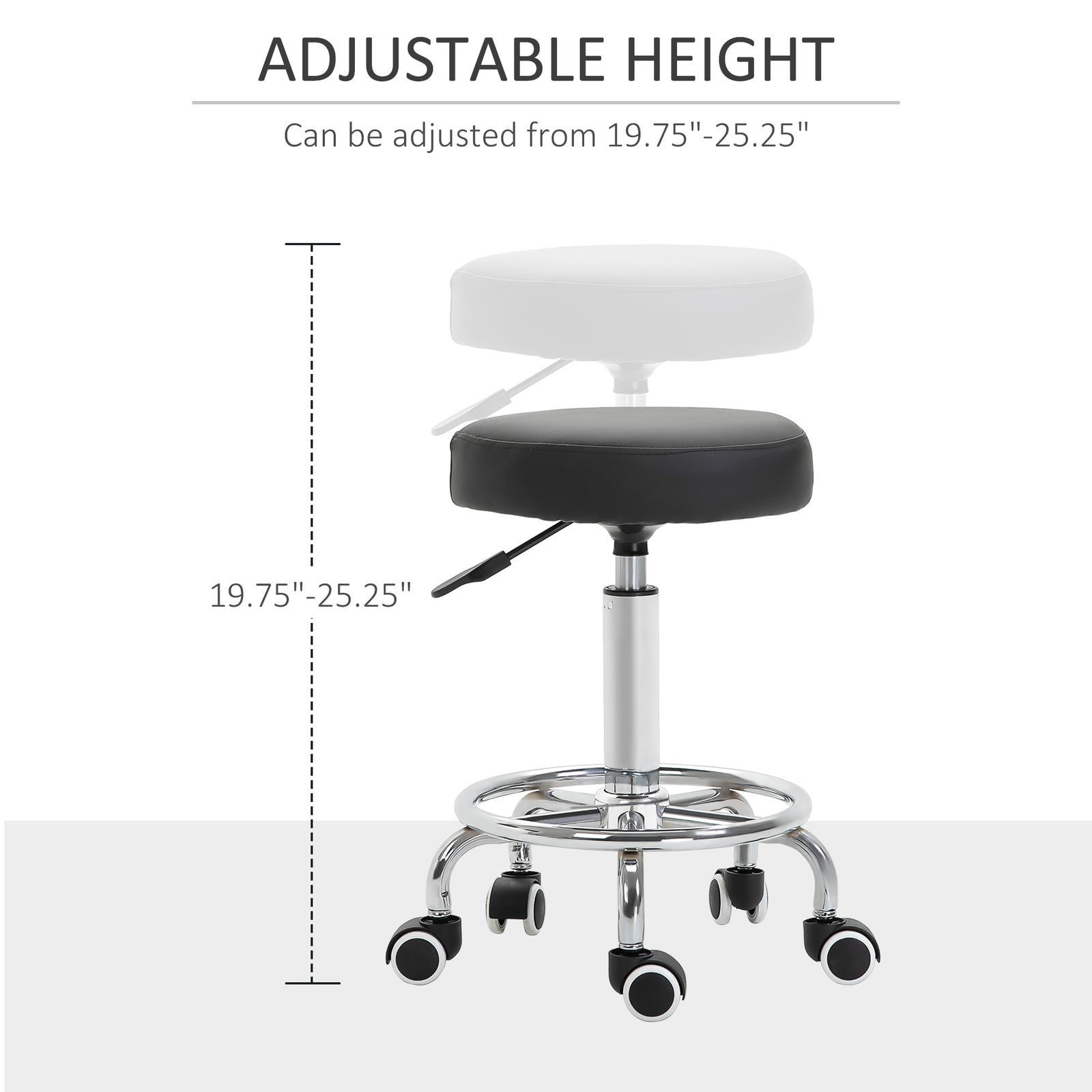 Round Pu Leather Salon Beautician Stool Adjustable Height | One Size | Black