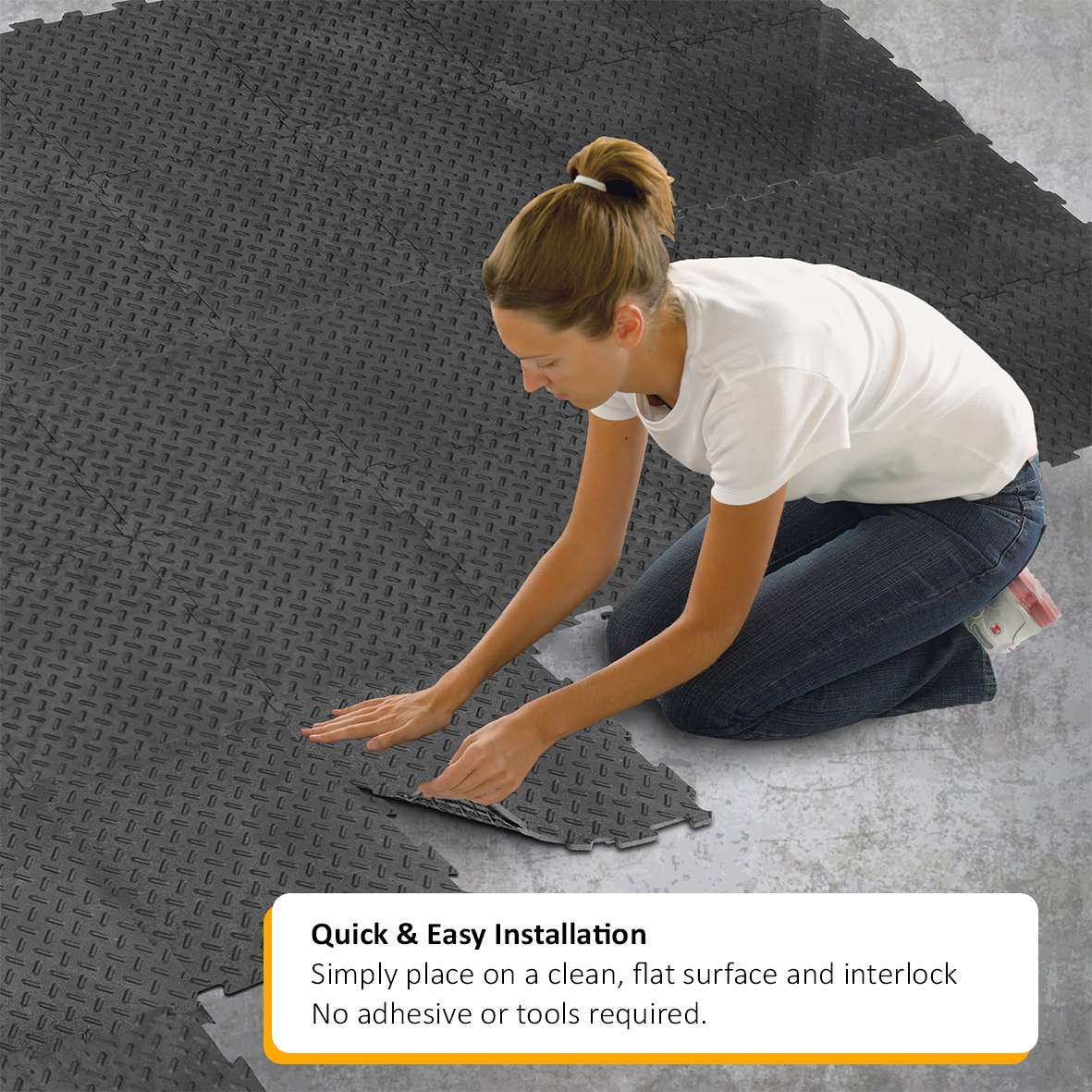 Alpha Tile Interlocking Recycled Rubber Floor Tile 30cm X 30cm | Set of 1 | Black