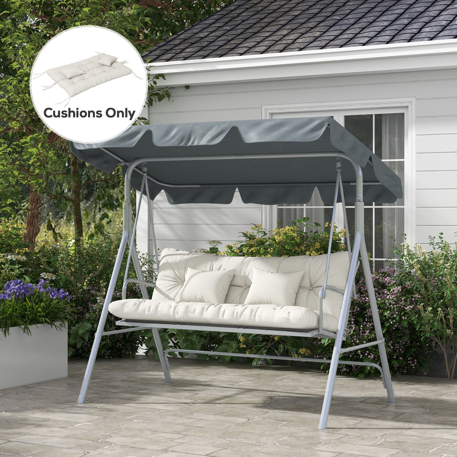 Seat Cushions Back Cushion W/2 Pillows, Water Repellent | White