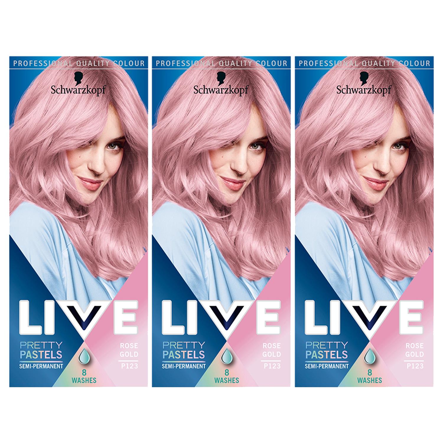Live Ultra Brights Semi-permanent Colour Hair Dye P123 Rose Gold 3pk