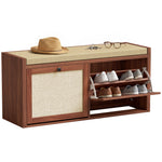 HOMCOM Rattan Shoe Bench With Padded Cushion And 2 Cabinets