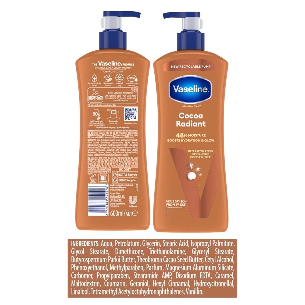 Vaseline Intensive Care Cocoa Radiant Body Lotion, 600ml For Dry Skin