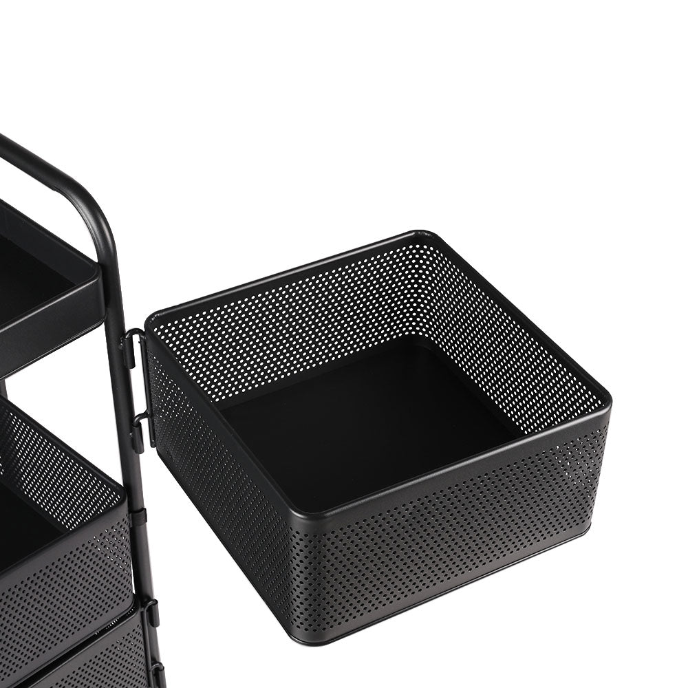 Multi-layer Storage Shelf Trolley 3/4/5 Tier Square Organizer Rack With Swivel Design For Kitchen | Small | Black