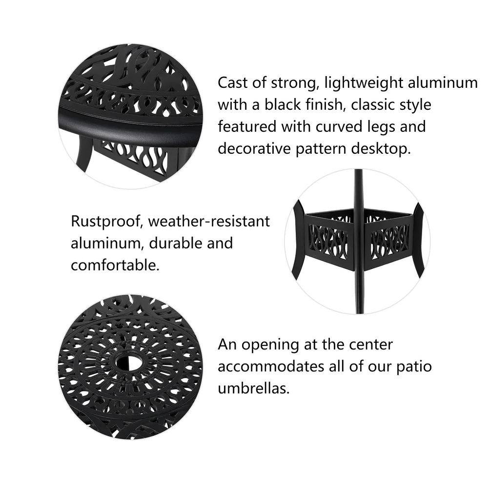 Vintage Round Cast Aluminium Garden Bistro Table,90cm Dia X 73cm H | 90cm | Black