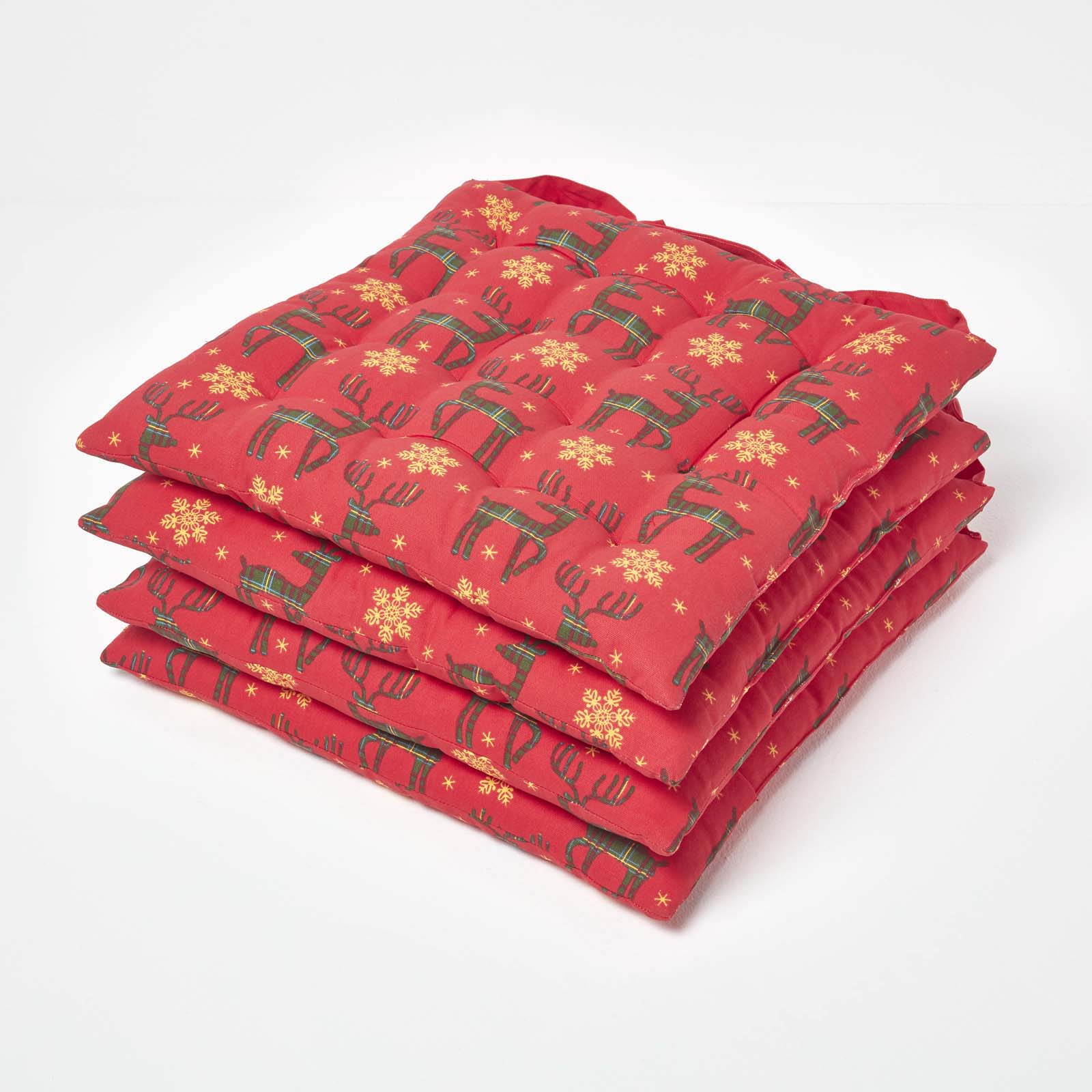 Christmas Seat Pad With Straps 100% Cotton 40 x 40cm | 40cm x 40cm | Red