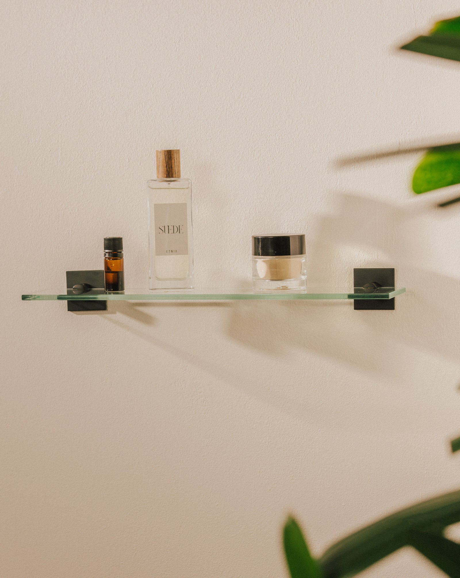 Glass Bathroom Shelf Organizer 40cm Self-adhesive Black Stick Collection