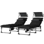 Folding Sun Loungers Set Of 2, Sun Bed With Canopy | Black