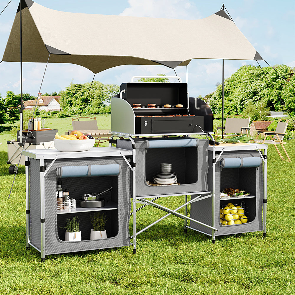 Portable Outdoor Camping Kitchen Unit With Storage Shelves