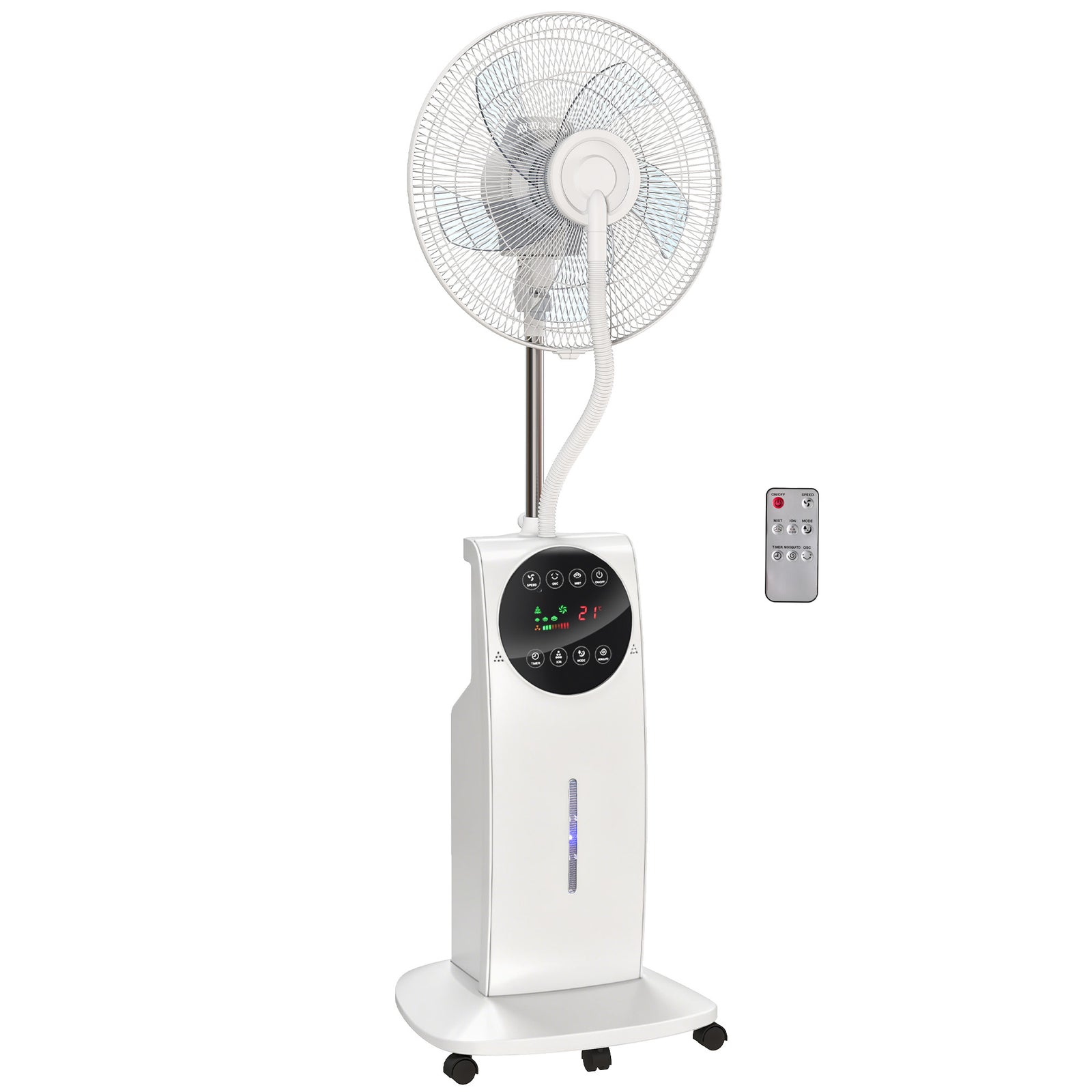 16" Pedestal Fan With Water Mist Spray Standing Fan, 3.1l Tank, White