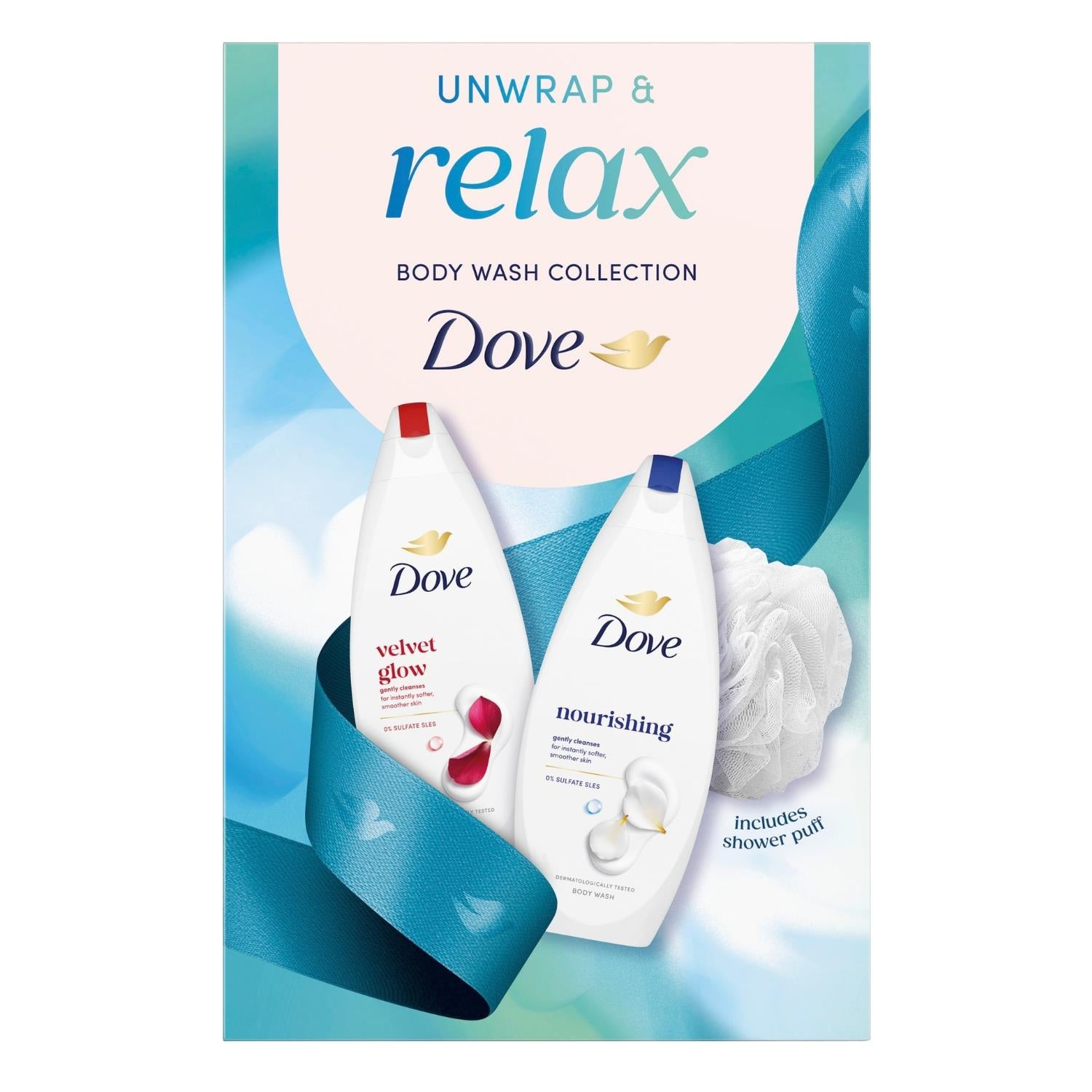 Relax Body Wash Collection Gift Set For Her With Shower Puff | Set of 4