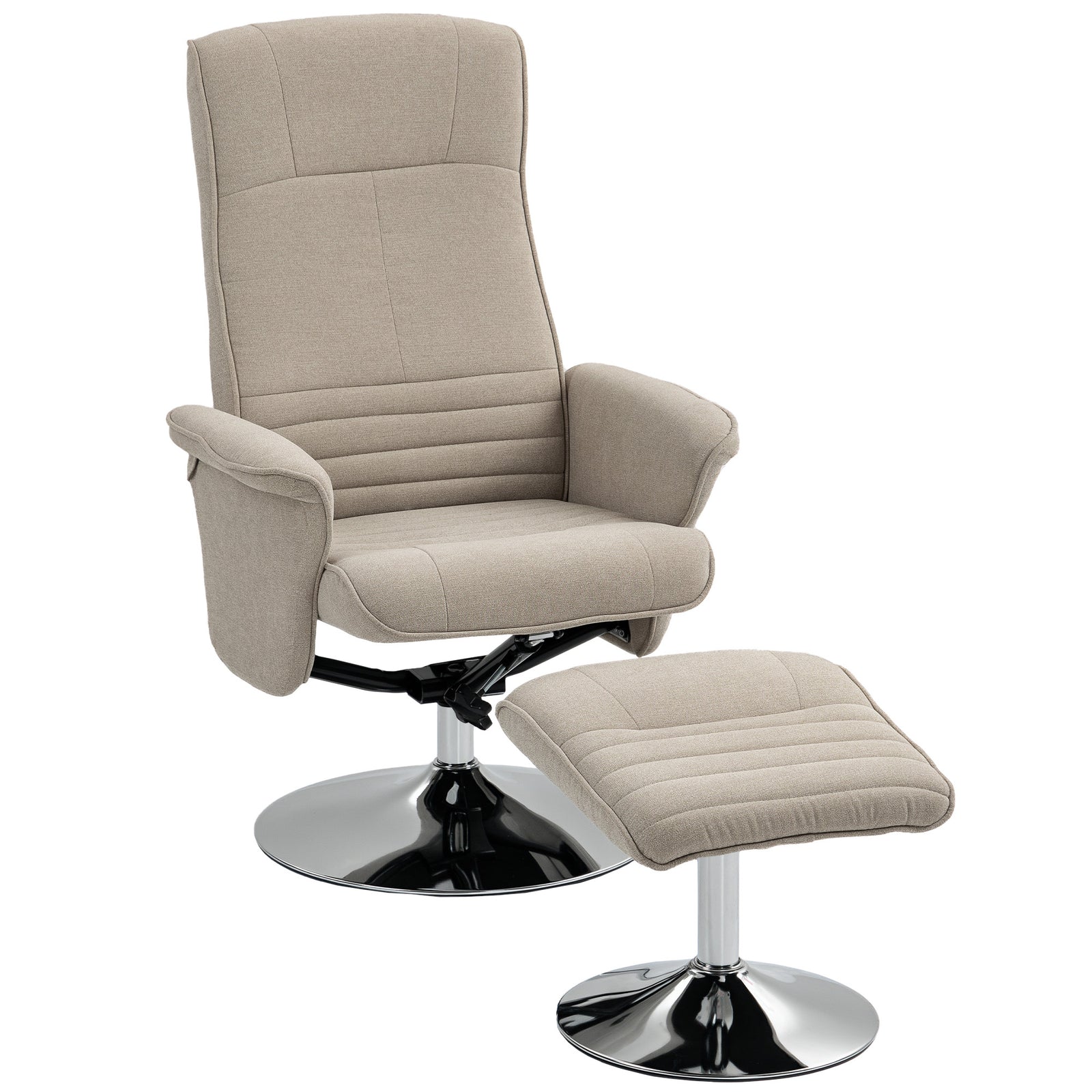 Upholstered Swivel Recliner Armchair With Ottoman | Beige