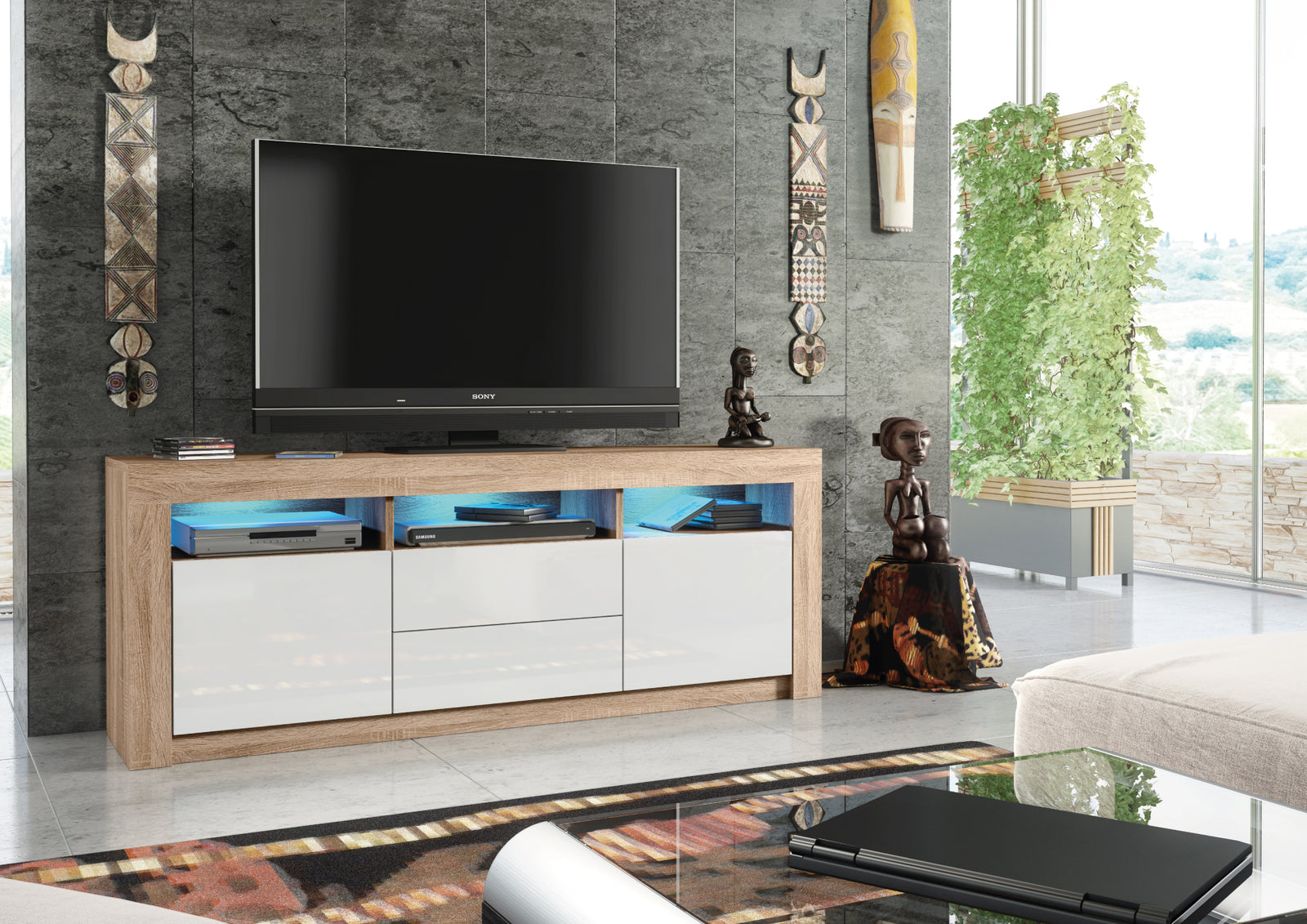 Shine Tv Unit 160cm With Led Lights | Natural Oak