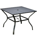 Garden Table W/ Parasol Hole For Four, Slatted Metal Top | Black