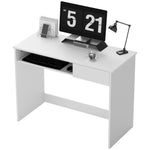 Compact Computer Table With Keyboard Tray And Drawer | White