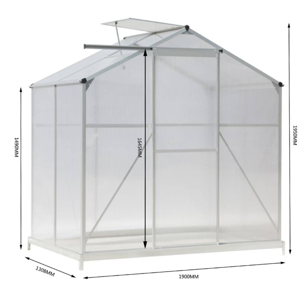 Polycarbonate Greenhouse With Base– Aluminum Frame Walk-in Greenhouse With Sliding Door & Ventilation Window For Plants & Flowers | Medium | Clear