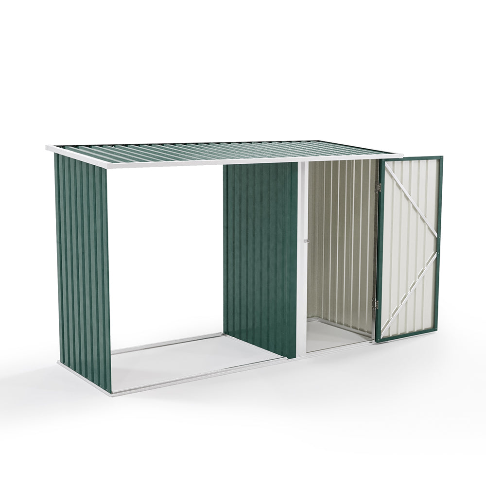 Steel Outdoor Storage Shed With Firewood Log Rack Waterproof Metal Garden Tool Organizer | One Size | Green