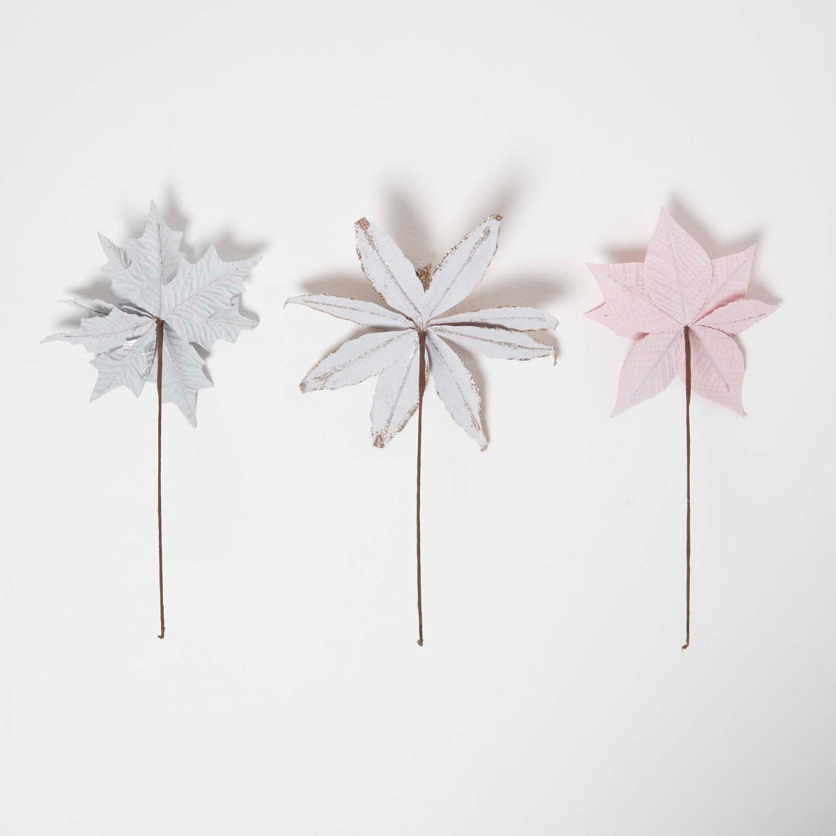 HOMESCAPES Artificial Set Of 3 Pink Poinsettia Single Stem Decorations