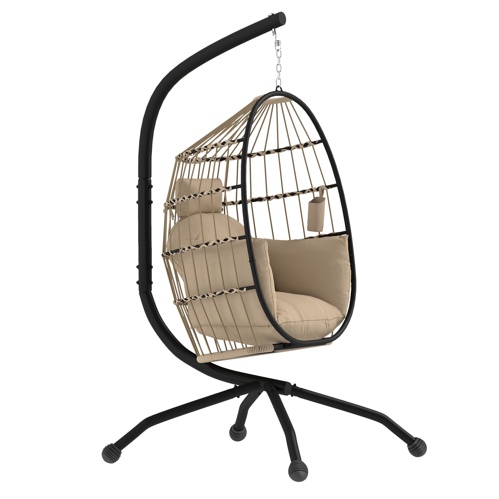 Egg Chair Outdoor Indoor Garden Swing Chair, Folding Basket | Khaki