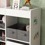 Kids Toy Storage Unit With 11 Fabric Bins, 3 Stickers | White